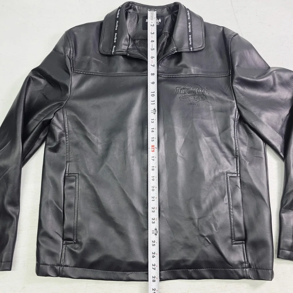 Hard Rock Hotel & Casino Biloxi, MS Black‎ Faux Leather Jacket Rare Men's L EUC